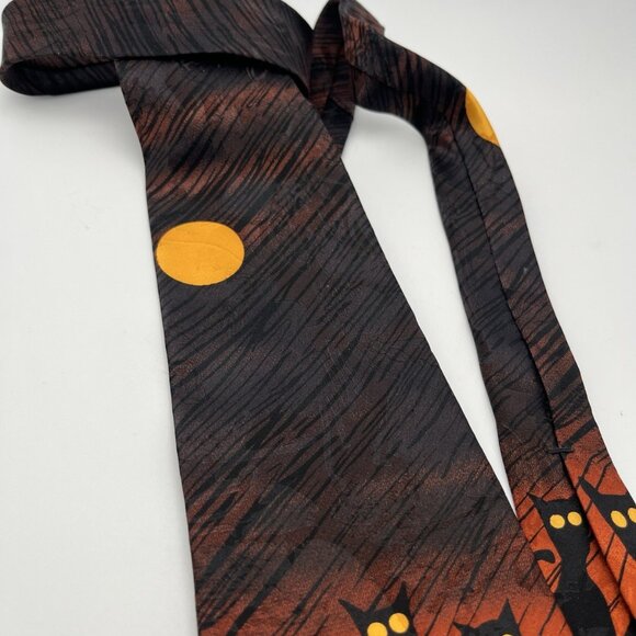 1996 Halloween Silk Hallmark Tie Seasonal Concepts MMG Cats In Moonlight Goth - Picture 6 of 6